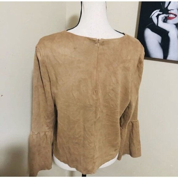 Do+Be Faux Suede blouse top Bell sleeves bohemian TAN SMALL Hippie western NEW - Picture 4 of 7